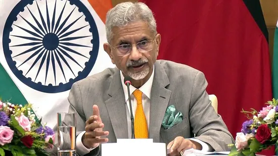 External Affairs Minister S Jaishankar addresses a joint press conference at Hyderabad House, in New Delhi on Wednesday. (ANI )
